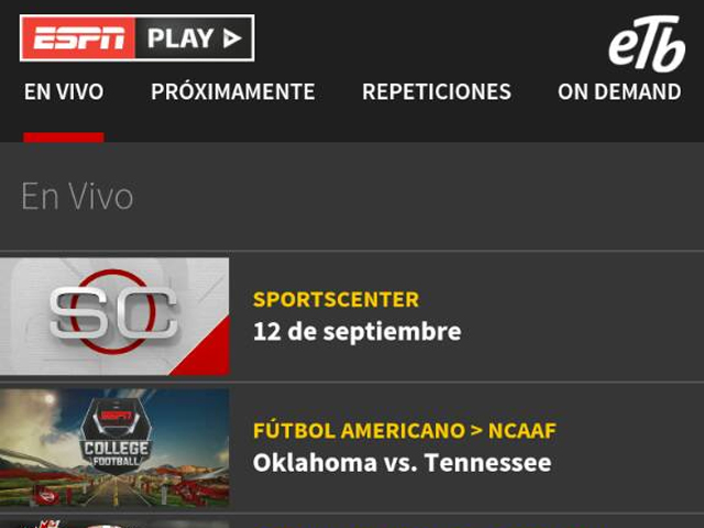ESPN Play en vivo para clientes ETB